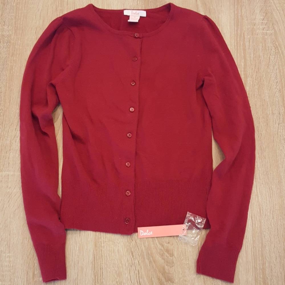 Dolce Women's Dark Red Crew Neck Knit Cardigan